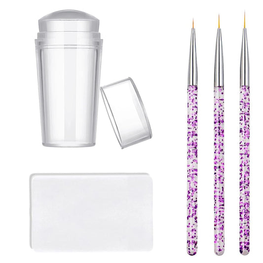 Nail Stamper Nail Art Brushes - French Tip Nail Stamp Clear Nail Art Stamper Jelly with Scraper