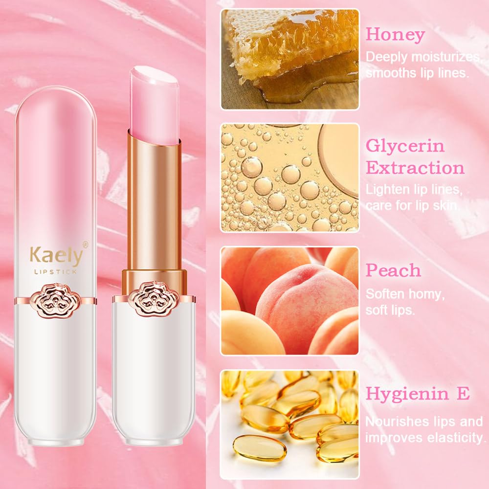 Kaely 2Pcs Peach Hydrating Lipstick Tinted Lip Balm, Color Changing PH Lipstick Makeup, Korean Magic Lip Stain Long Lasting Waterproof, labiales magicos 24 horas originales