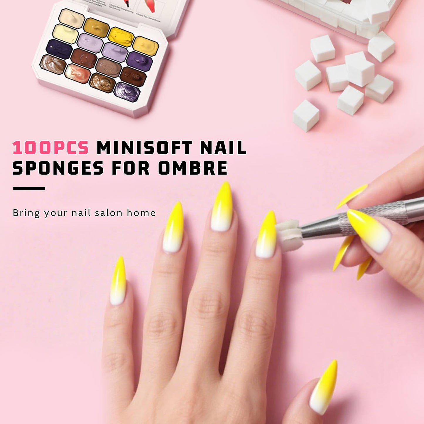 Sponge Pat Paint Nail Gel, Ombre Nails Gradient Gel Nail Blush Blooming Aura Nails Drawing Stripper Floral Painting DIY Nail Art, No Wipe, UV/LED Curing (16 Colors K)