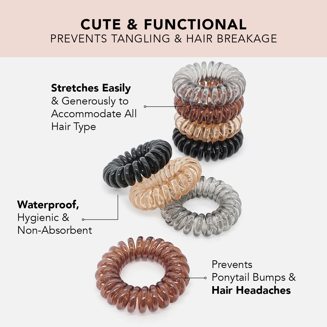 Kitsch Spiral Hair Ties for Women- Durable Hair Accessories- Brunette, 4pcs