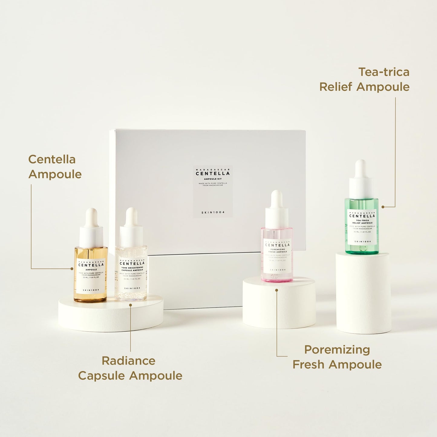SKIN1004 Madagascar Centella Ampoule Kit, 4ea x 1.10 fl.oz, 30ml, Travel Size Face Serum
