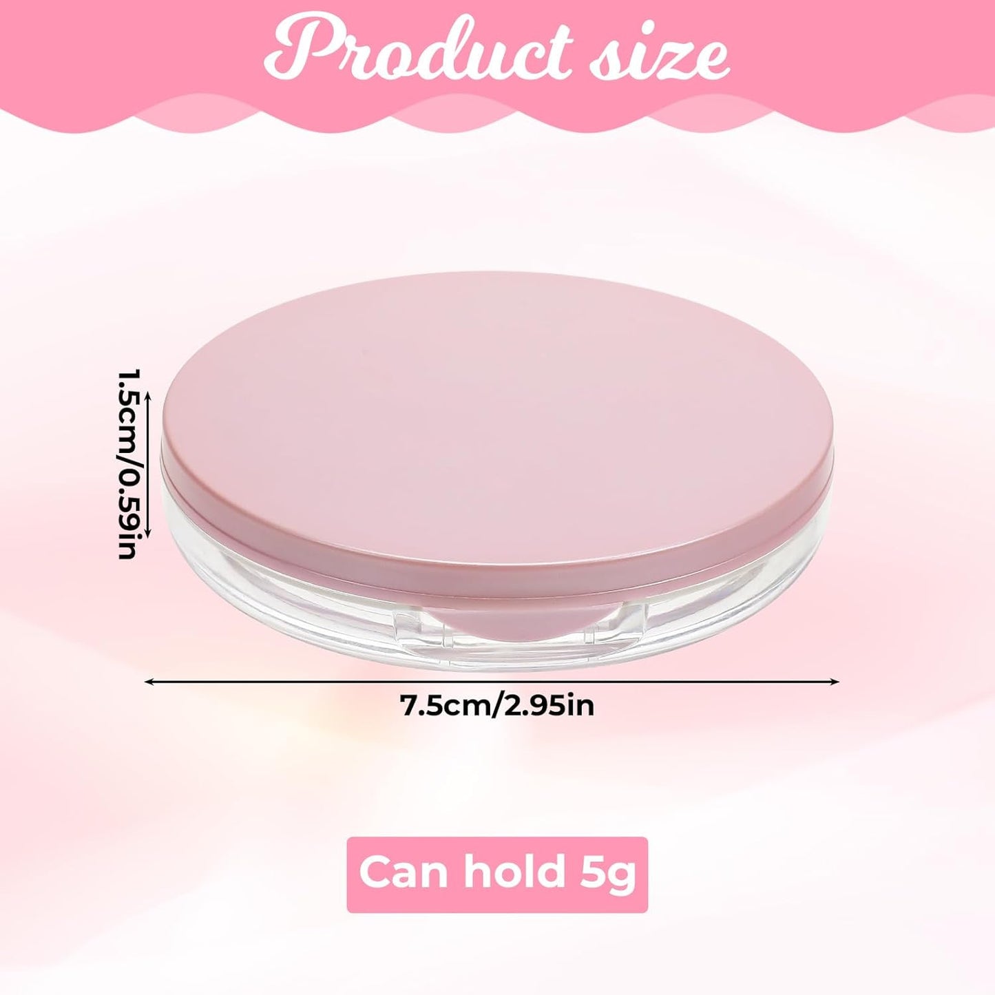 2 PCS Loose Powder Containers with Puff, 0.18oz Travel Powder Container Reusable Empty Makeup Containers Compact Mini Powder-Puff and Container with Mirror and Elasticated Net Sifter for Women Girls