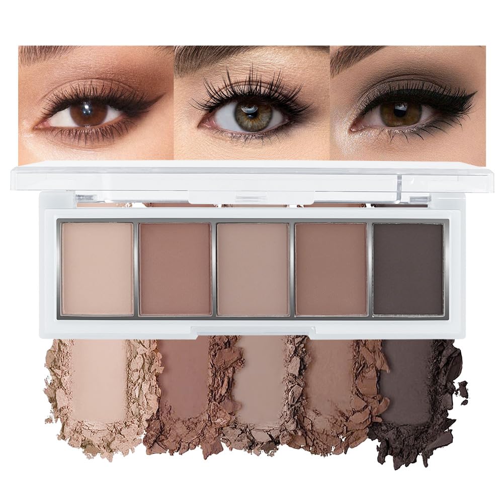 5 Colors Matte Eyeshadow Makeup Palette,Nude Dark Brown Taupe Black Natural Neutral Eye Shadow Palette,Long Lasting Waterproof Naturing-Looking Women Girls Eye Shadow