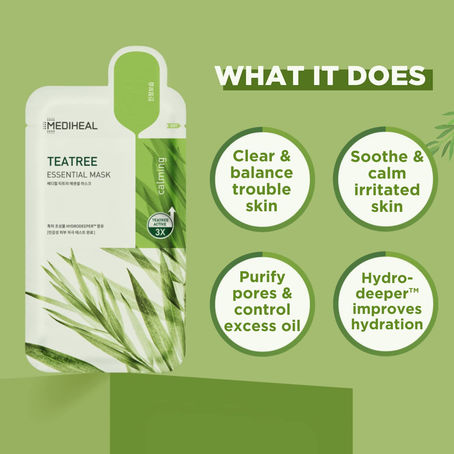 Mediheal Official Best Korean Sheet Mask - Tea Tree Essential Face Mask 4 Sheets Skin Soothing