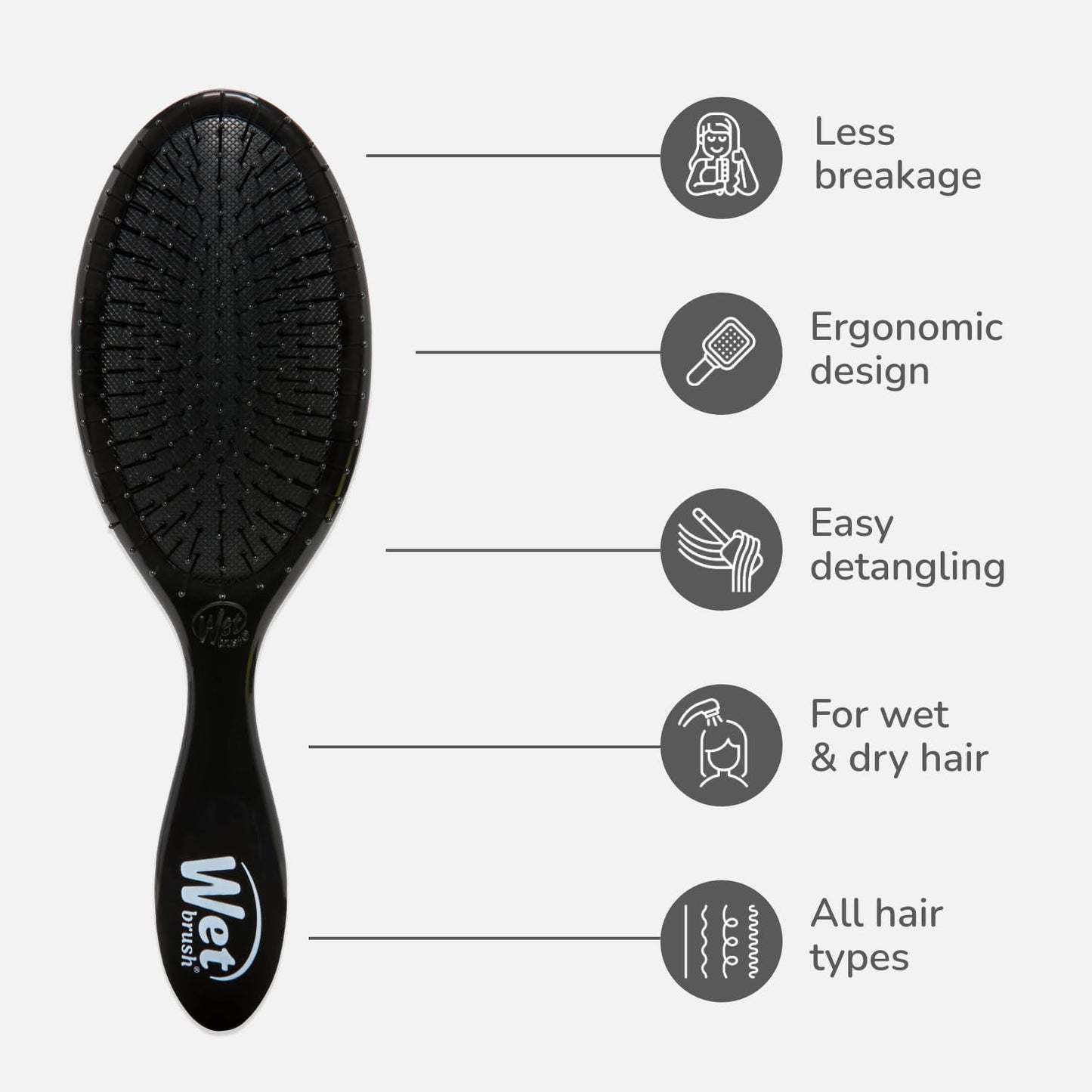 Wet Brush Original Detangler Hair Brush, Black, For All Hair Textures