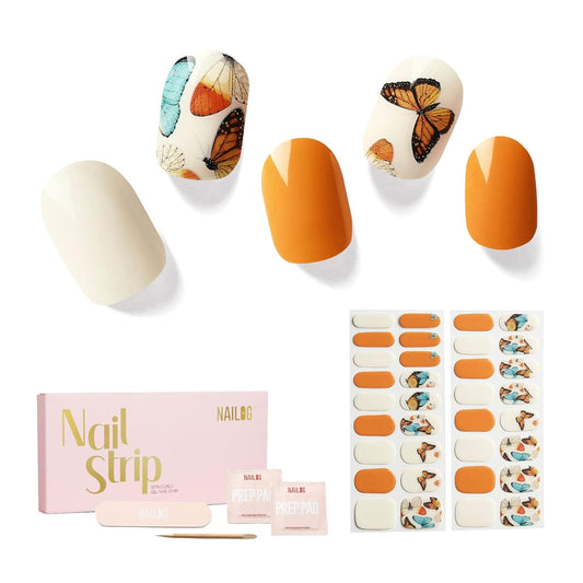 NAILOG Semi Cured Gel Nail Strips, 34 pcs Salon-Quality Gel Nail Stickers, Long Lasting Nail Wraps