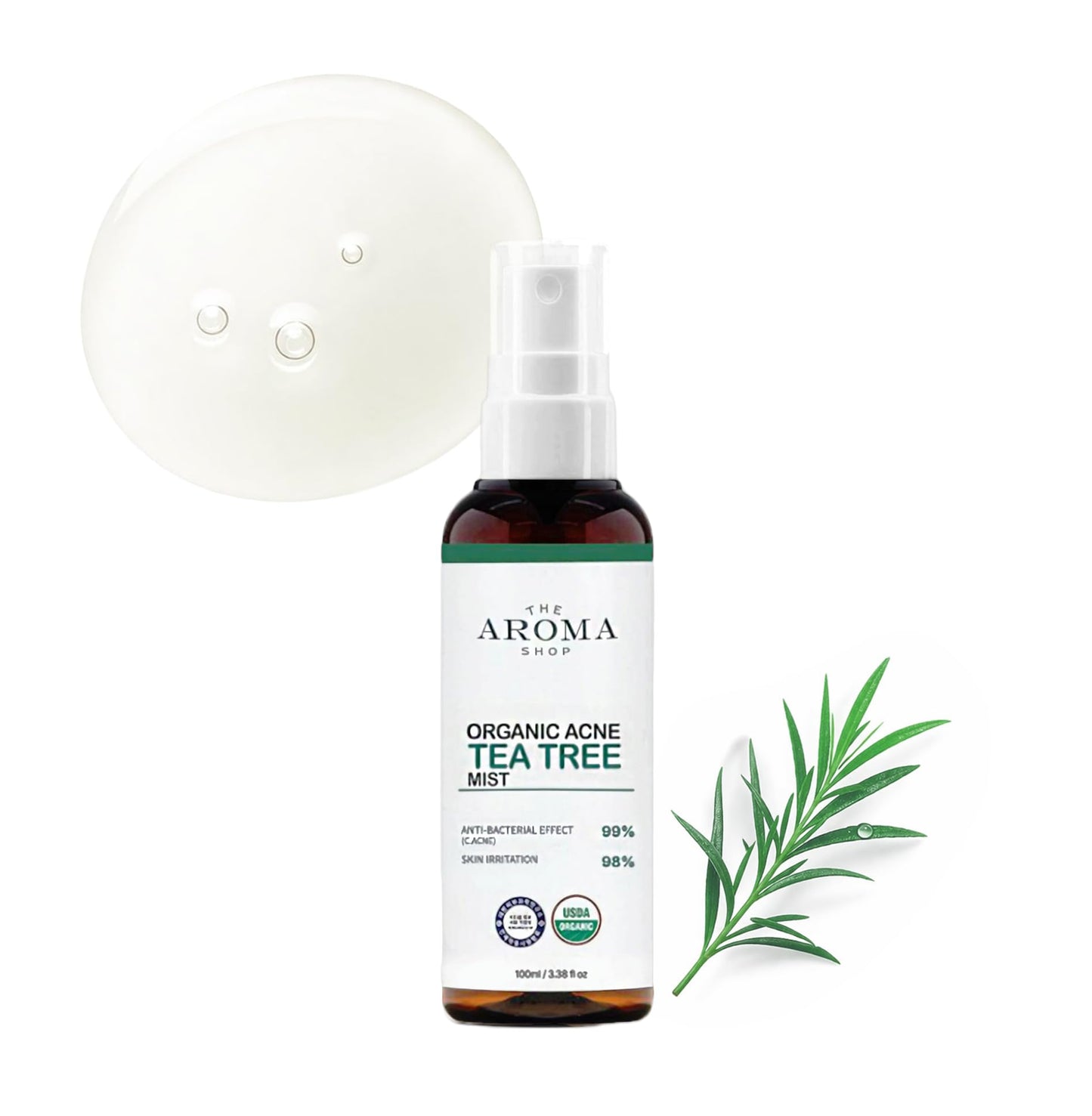 The Aroma Shop USDA Certified Organic Tea Tree Mist - Face & Body Spray for Blemish Prone &