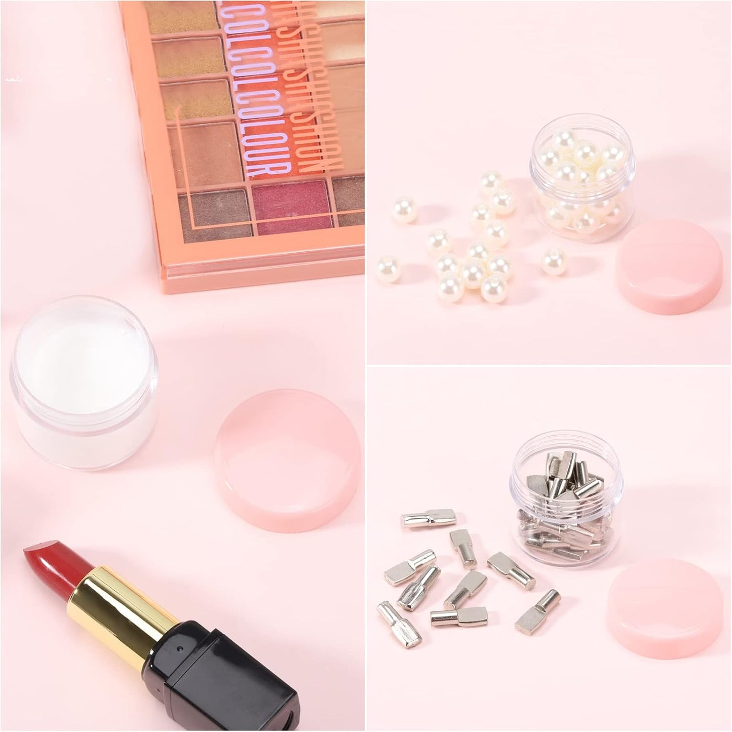 Refillable Cosmetic Sample Jars - 100 Pack 15g (0.5oz) Pink Small Travel Containers with Lids + 10 Mini Makeup Spatulas - BPA Free