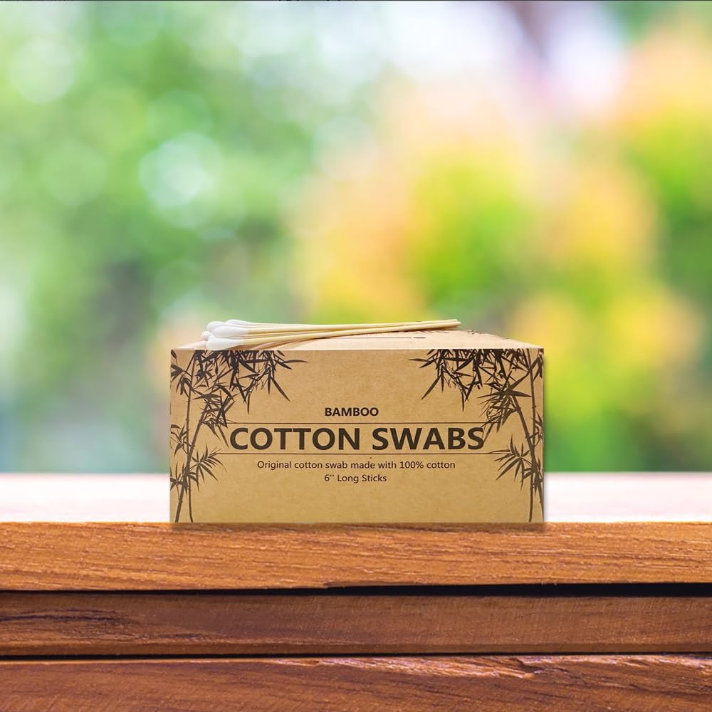 500 PCS 6" Long Cotton Swabs with Bamboo Handle for Makeup, Gun Cleaning or Pets Care