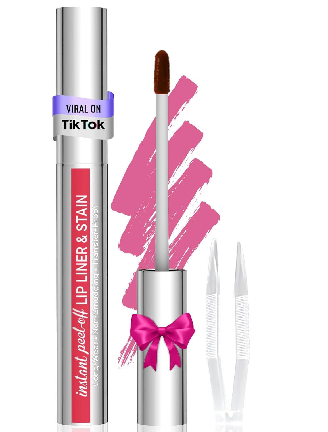 Lip Stain - Lip Liner Stain, Long Lasting Peel Off Lip Stain, Natural Peel Off Lip Liner Stain with Tweezer, Easy to Use, Waterproof, Smudge-proof, Transfer-proof, Mauve