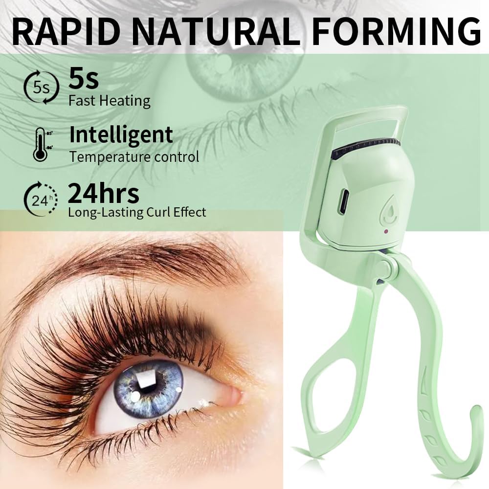 Heated Eyelash Curler, Fast Heat up Within 5s, 24 Hours Long Lasting, Rechargeable Electric Eyelash Curler, Temperature Control, Safe Anti-Burn Eyelash Curlers, Quick Natural Curling Eye Lashes