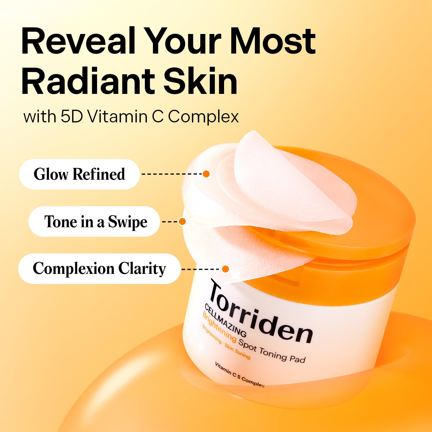 Torriden CELLMAZING Vita C Toning Pad (70 Pads) | Daily Exfoliating & Radiance Pads for Smooth