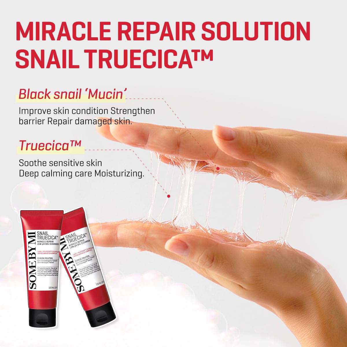 SOME BY MI Snail Truecica Miracle Repair Low pH Gel Cleanser - 3.38Oz, 100ml - Made from Snail