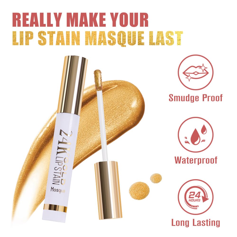 2Pcs 2025 New 24K Gold Liquid Lip Gloss Peel Off Lip Stain Tattoo with Tweezer, Lips Stain Peel Off Masque, Long Lasting Waterproof Lip Tint Stain, Transfer-proof for All Skin Types 03#+04#