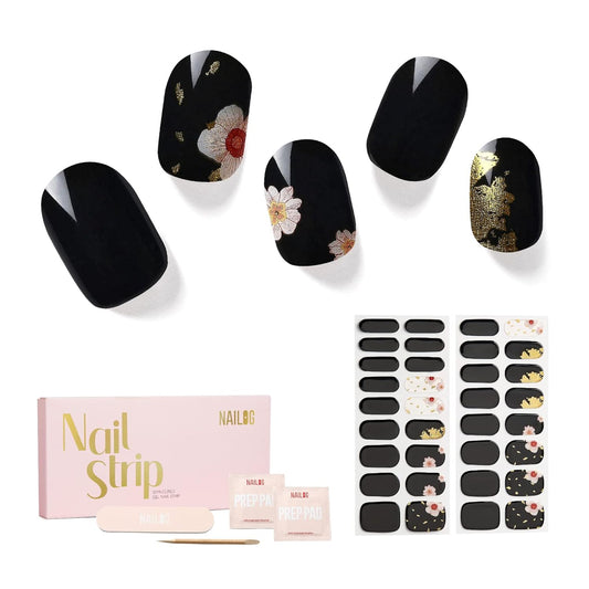 NAILOG Semi Cured Gel Nail Strips, 34 pcs Salon-Quality Gel Nail Stickers, Long Lasting Nail Wraps