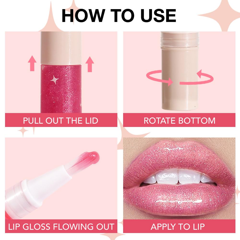 evpct 1Pcs Warm Pink Blush Red Pearlescent Shine Shimmer Glitter Lipstick Lip Gloss, Metallic Sparkly Sparkle Glossy Lip Gloss Tint Stain Liquid Lipsticks Makeup Set for Women Long Lasting Waterproof