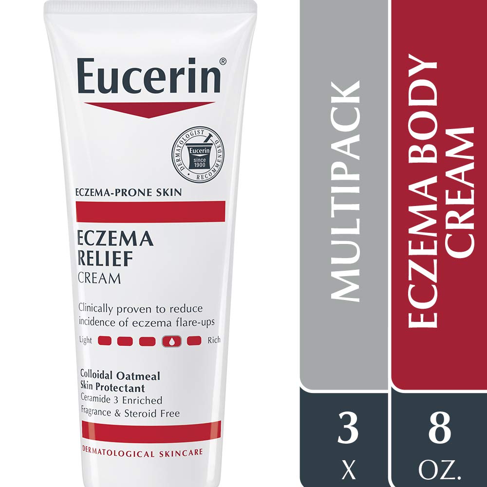 Eucerin Eczema Relief Cream, Full Body Lotion, Moisturizing Eczema Cream with Colloidal Oatmeal (Skin Protectant) and Ceramide 3, Multi-Pack, 8 Oz Tube, Pack of 3