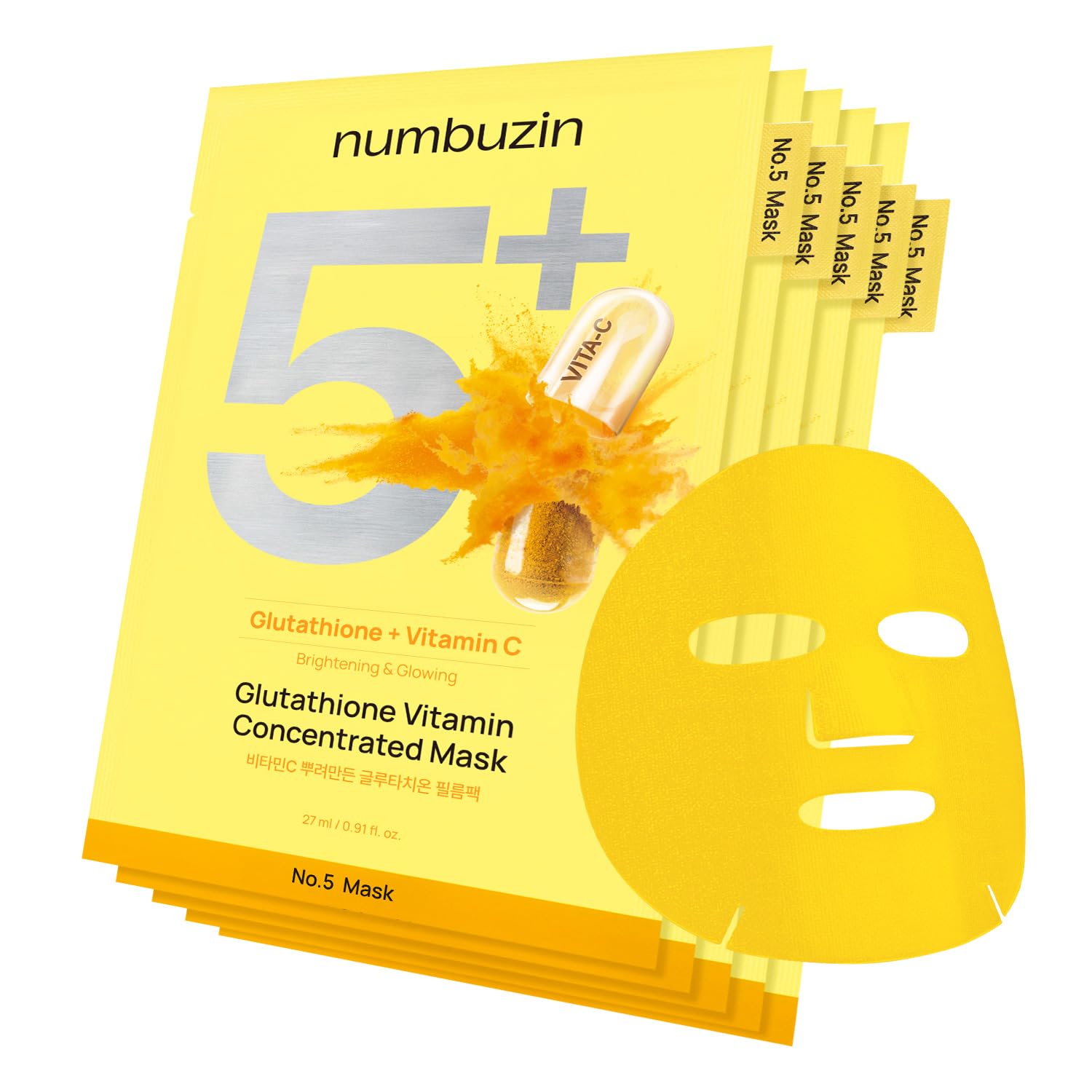 numbuzin No.5 Sheet Mask | Vitamin Spotlight Sheet Mask | Glutathione and Vitamin C | Reduces