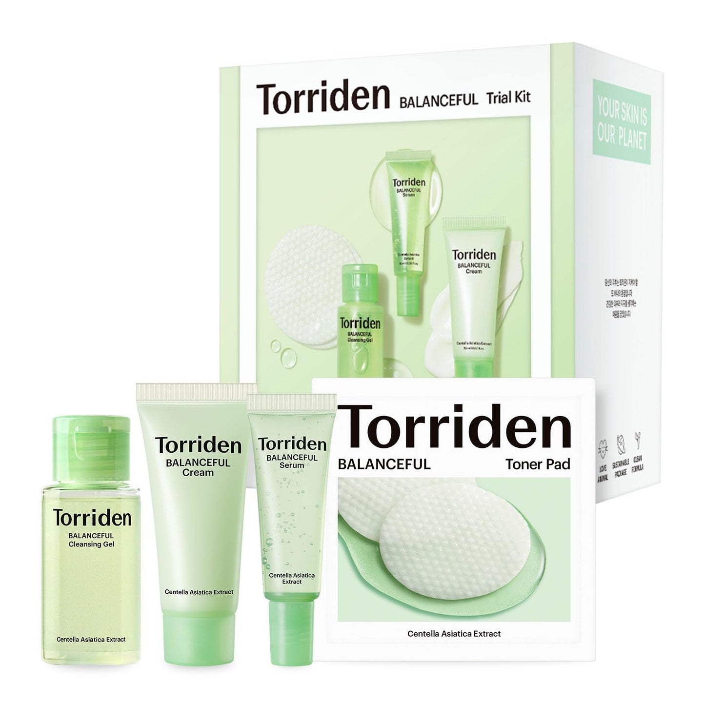 Torriden BALANCEFUL Cica Trial Kit, 5D Cica Infused Daily Skincare Kit - 4 Step Regimen with