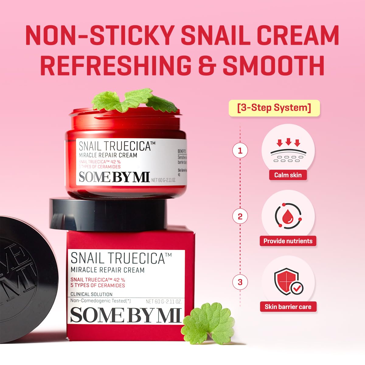 SOME BY MI Snail Truecica Miracle Repair Cream - 2.02Oz, 60ml - Made from Snail Mucin for Sensitive