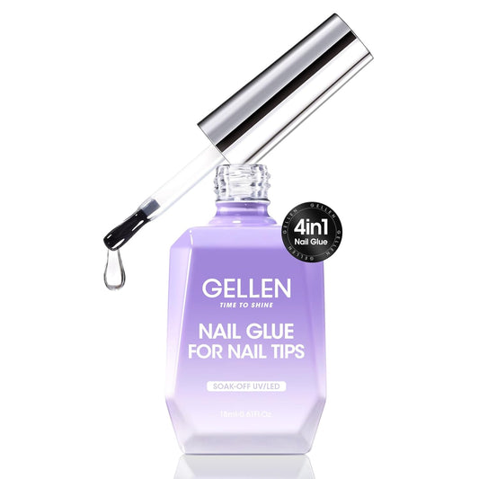 Gellen 4 in 1 Nail Glue for Nail Tips, 18ML Nail Gel Glue for Soft Gel Nails Tips and Clear Press