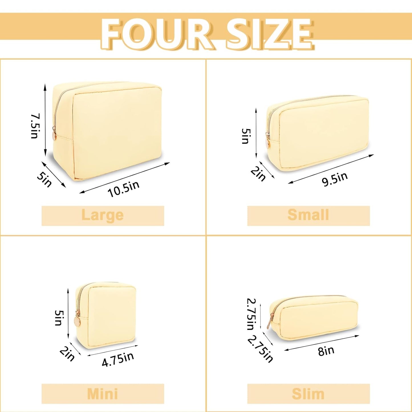 Small Makeup Bag Pouch for Purse, Nylon Travel Toiletry Storage Bag Cute Preppy Cosmetic Bag for Women Girls, Waterproof Makeup Organizer Bag Pouch Skincare Bag Purse with Zipper (Small-Sand)