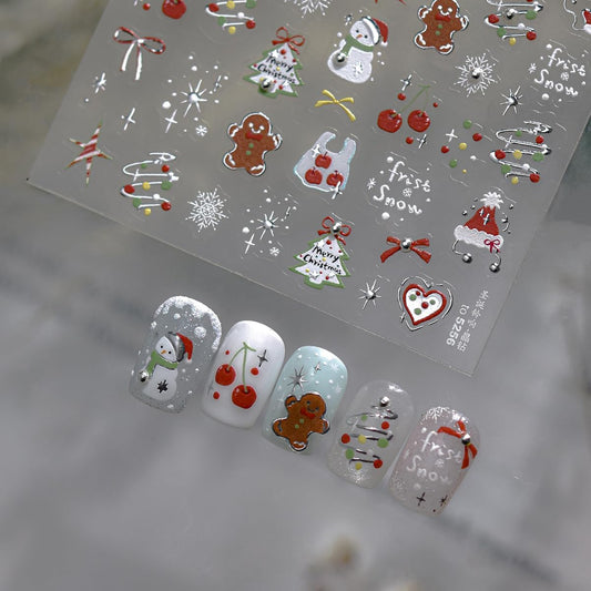 Christmas Nail Art Stickers 5D Embossed Happy Gingerbread Man Nail Stickers Snowman Xmas Light Xmas