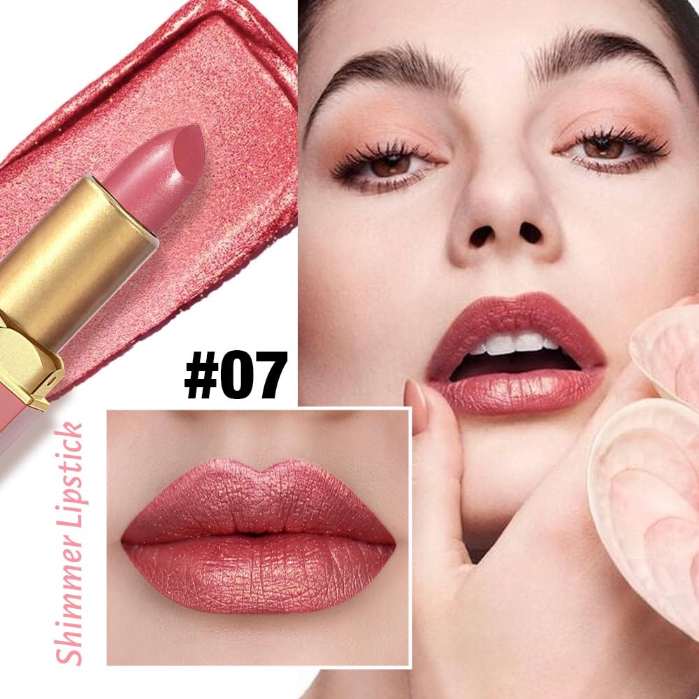 Coral Pink Metallic Lipstick for Women,Lightweight Shimmer Frosted Lipstick,Glitter Lip Gloss Stain Long Lasting Waterproof Smudge Proof 24 Hour Full Coverage Lip Makeup,Vegan