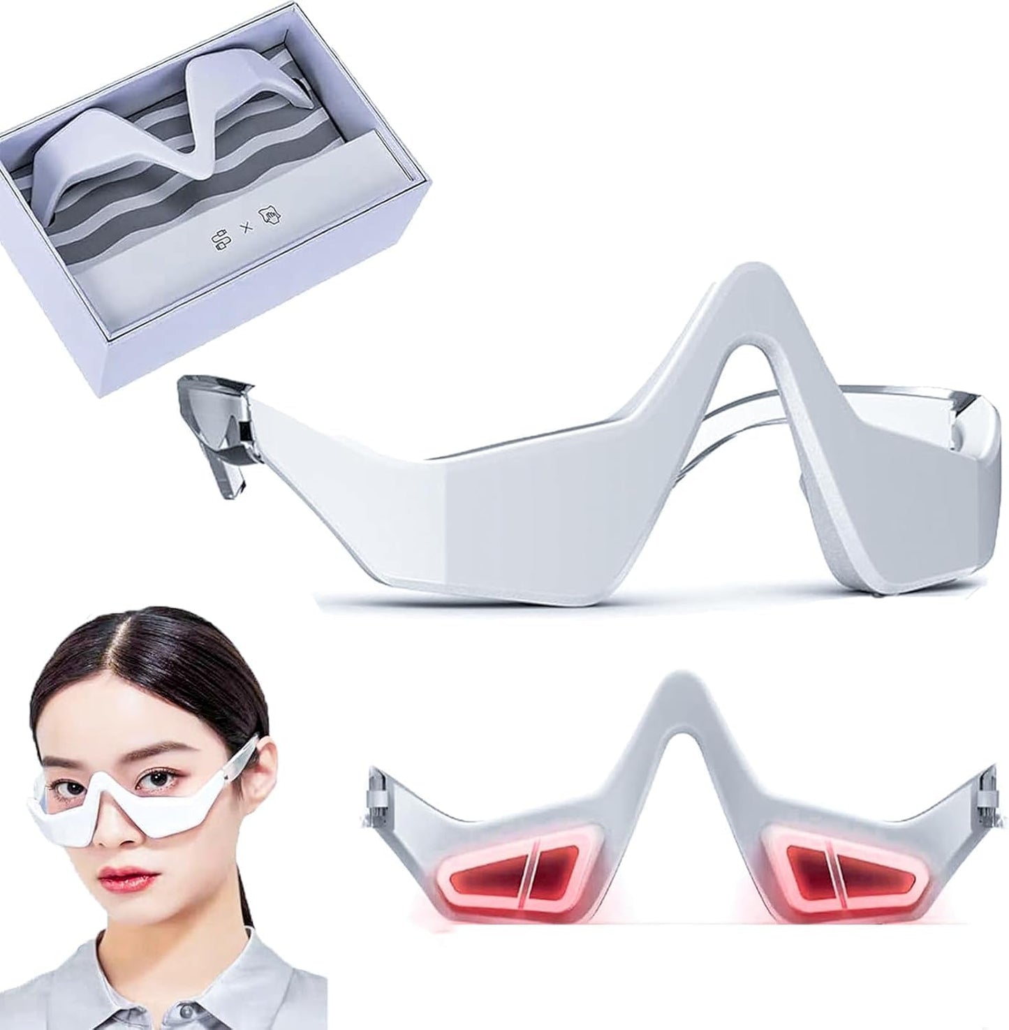 Under Eye Red Light Therapy Glasses - Microcurrent Eye Massager with 2 Modes, Red Light Therapy Relieve Eyes Bags & Wrinkles, Dark Circles Treatment Device