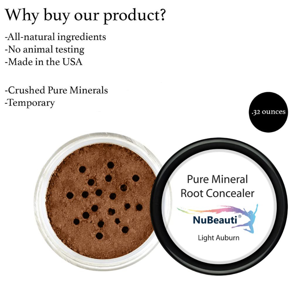 Root Concealer Touch Up Powder | All-Natural Crushed Minerals | Gray Hair Cover for Black, Brown, Auburn and Blonde .30 oz (Light Auburn, Without Brush)