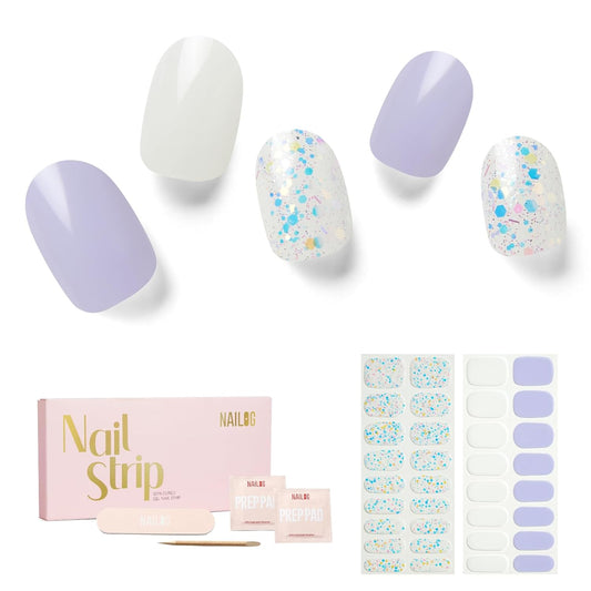 NAILOG Semi Cured Gel Nail Strips 34 pcs| Buy 2 Get 1 UV Lamp | Long Lasting Nail Polish Sticker