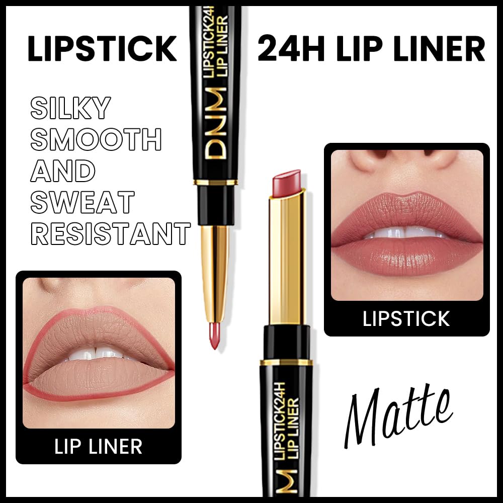 evpct 3Pcs Nude Pink Brown Velvet Matte Lip Liner and Lipstick Combo Set Kit for Women, Magic 24 Hours Lipstick and Lip Liner Makeup Set Stain Long Lasting Waterproof labial