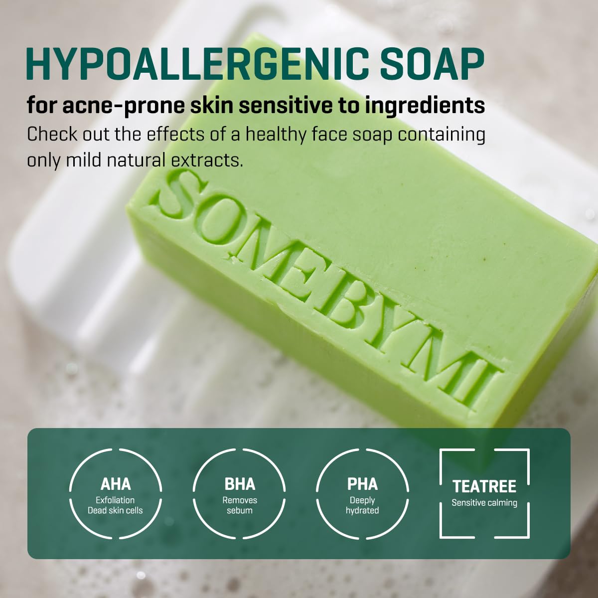 SOME BY MI AHA BHA PHA 30 Days Miracle Cleansing Bar – 3.73oz, 106g – Daily Exfoliating Tea Tree