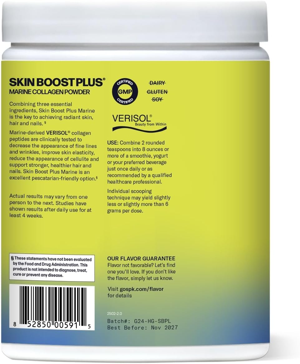 Marine Skin Boost Plus (No Flavor) [50-Serves] | Collagen Powder Supplement with Marine-derived VERISOL Bioactive Hydrolyzed Collagen Peptides, Vitamin C & Hyaluronic Acid