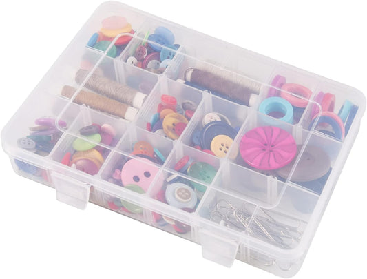 18 Grids Plastic Organizer Box with Dividers, Clear Compartment Container Storage for Beads Crafts Jewelry Fishing Tackles, Size 7.9 x 6.2 x 1.2 in
