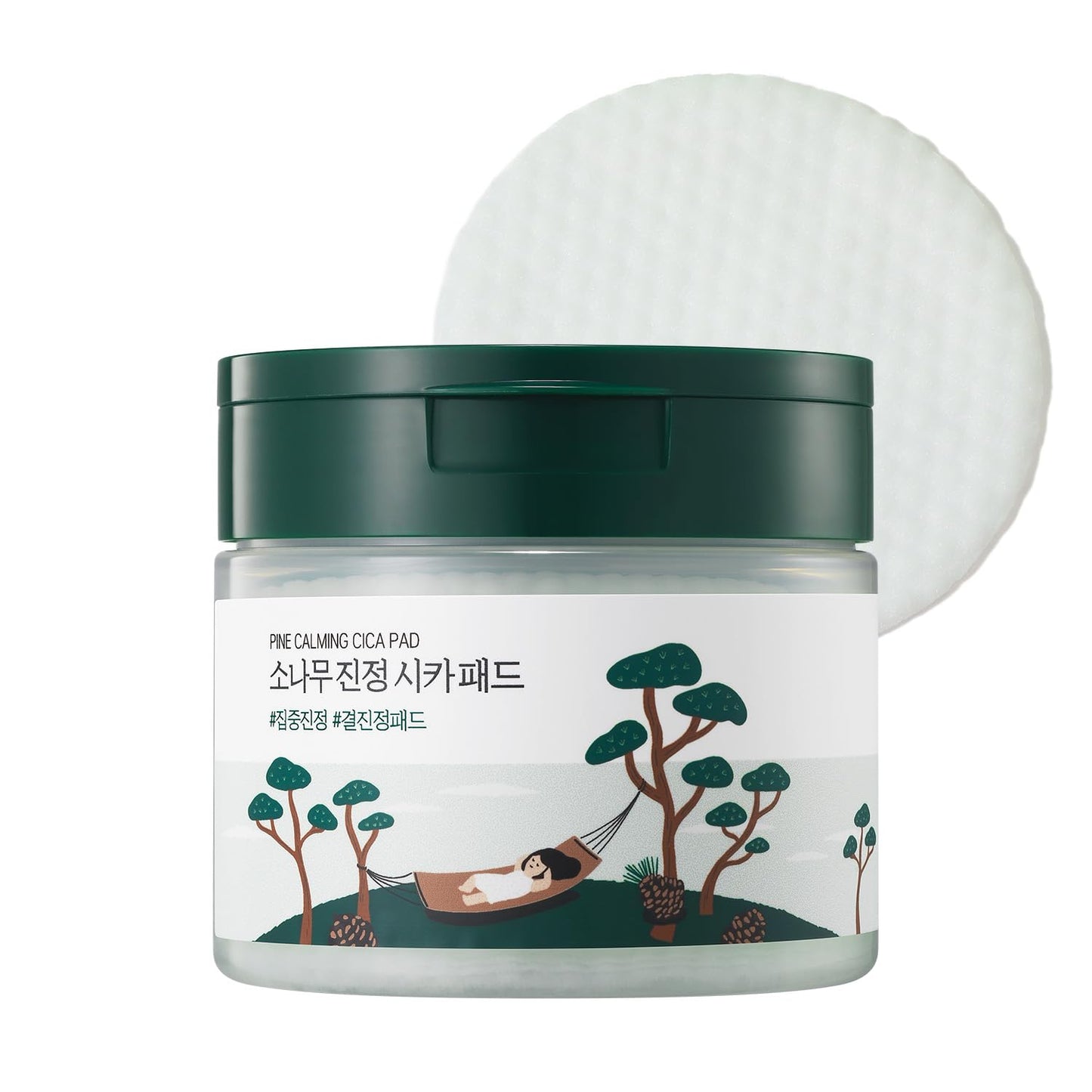 ROUND LAB Pine Calming Cica Pad 50pcs, 7cm Wide Cooling and Soothing Toner Pads with Pine Cica, BHA