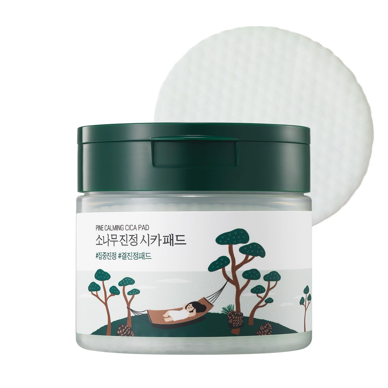 ROUND LAB Pine Calming Cica Pad 50pcs, 7cm Wide Cooling and Soothing Toner Pads with Pine Cica, BHA