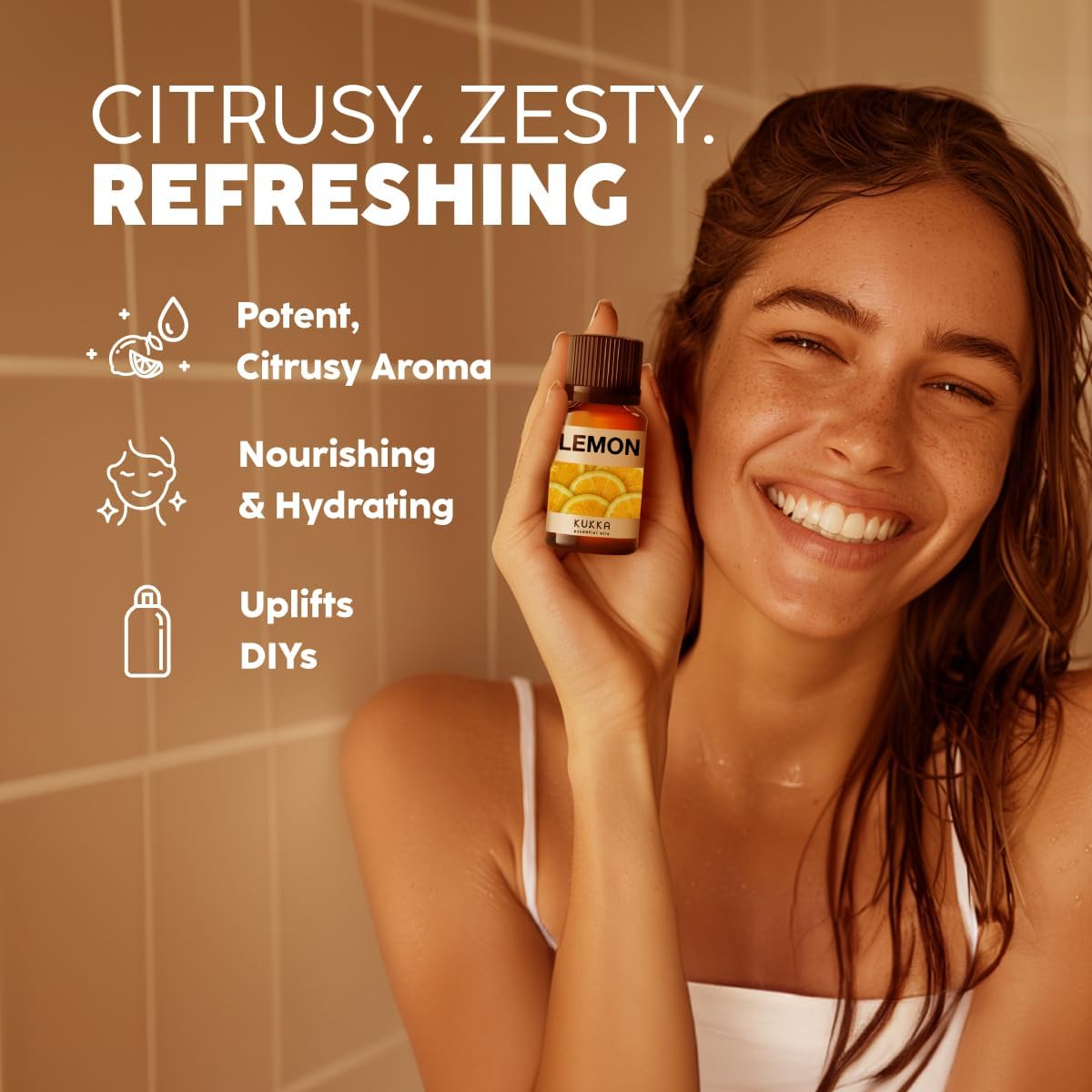 Kukka Lemon Essential Oil for Skin, Diffuser, DIY - 0.34 Fl Oz - Fresh Lemon Scent, for Cleaning, Aromatherapy, Candles, DIY Soap Making Scents