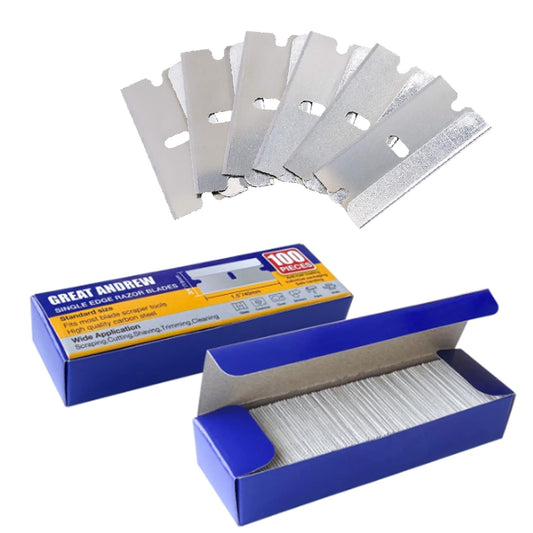 Great Andrew Single Edge Razor Blades, 200 Pack Straight Edge Razor Blade Safety Refills Blades Scraper for Box Cutting, Crafts, DIY, Heavy Duty & Industrial Use