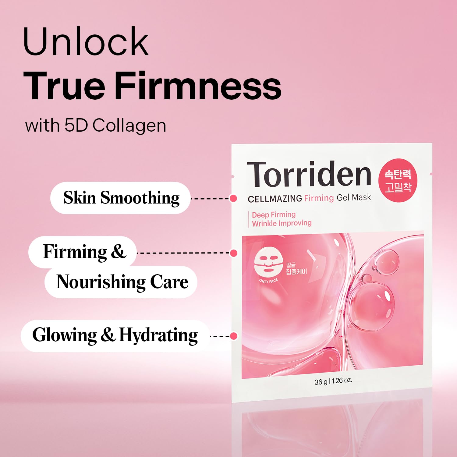 Torriden CELLMAZING Collagen Firming Gel Sheet Mask for Face Only (4 Pack) | Smoother