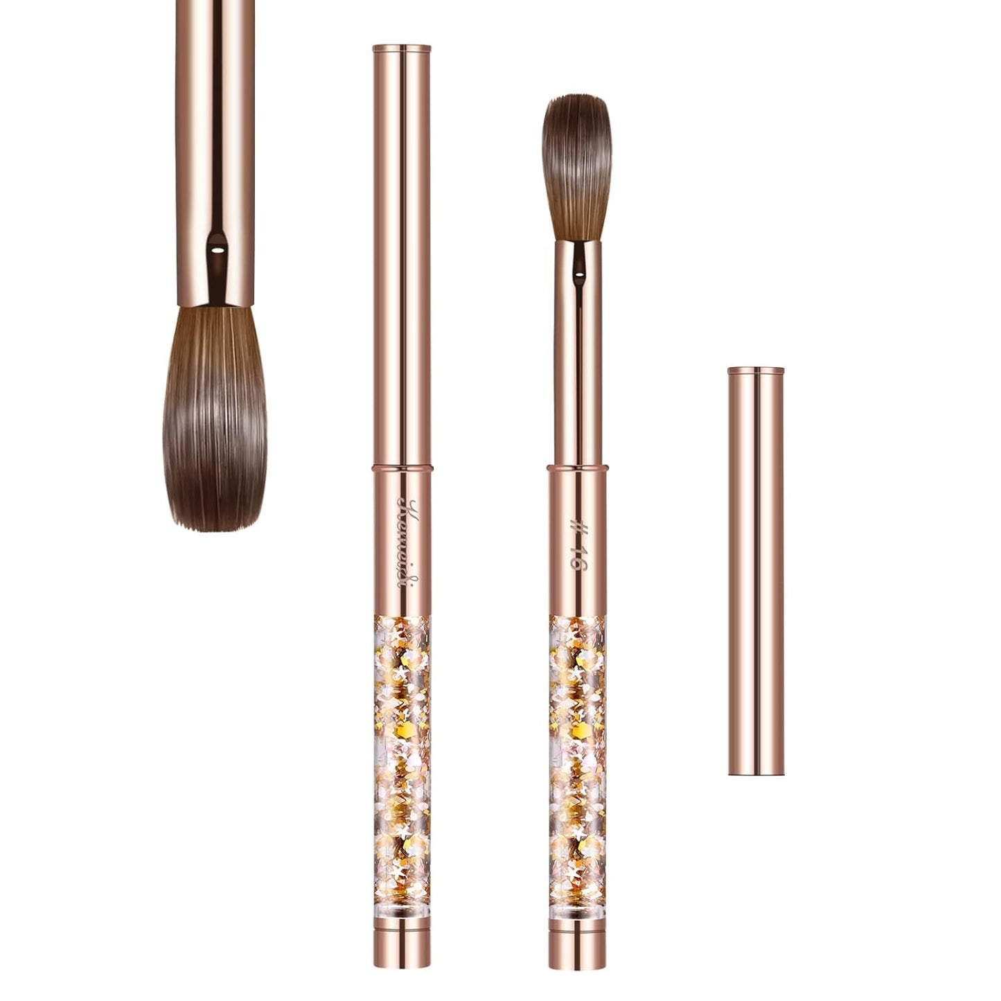 Acrylic Nail Brush Size #16,KEMEISI 100% Pure Kolinsky Nail Art Brushes Sturdy Handle Oval Shaped Acrylic Powder Nail Design Tools for Professional Manicure DIY Home Salon (Gold)