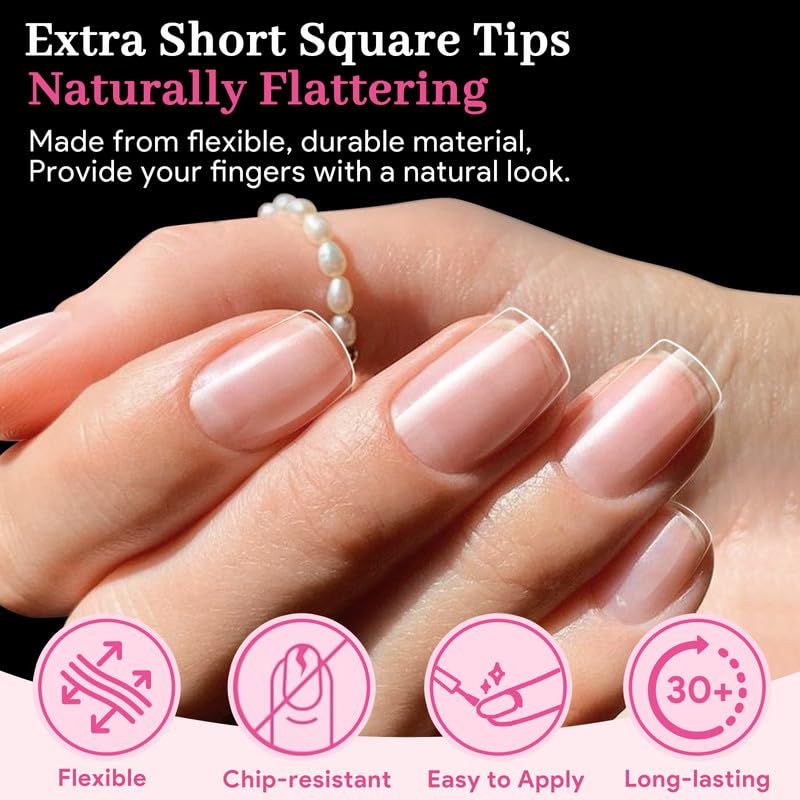 Extra Short Square Fake Nail Tips, 15 Sizes 240 PCS Clear French Half Matte Press On False Nail Tips Pre-shaped Full Cover Gel Nail Tips Extensions Long Lasting for DIY Beginners & Salon Manicure