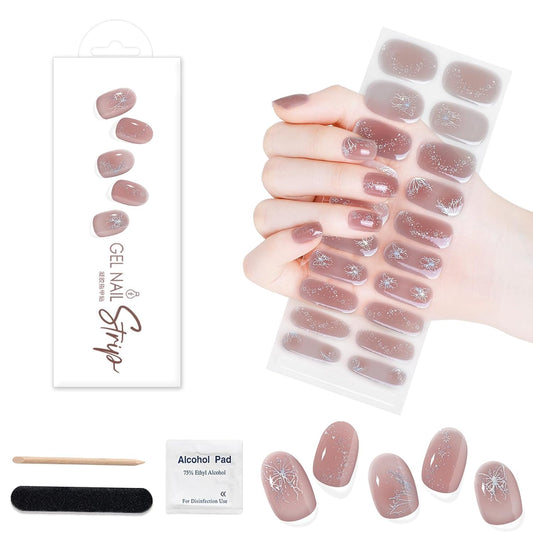 WOKOTO 1 Sheet Semi Cured Gel Nail Strips With Wood Stick, Nail File & Prepared Pads, 20 Tips Light