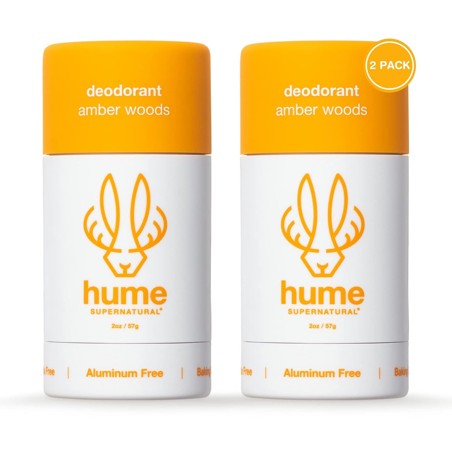 Hume Supernatural Aluminum Free Deodorant for Women & Men - Safe for Sensitive Skin - Probiotic, Plant-Based, Baking Soda Free, Aloe, & Cactus Flower, Anti Sweat, Stain & Odor - Amber Woods, 2 pack