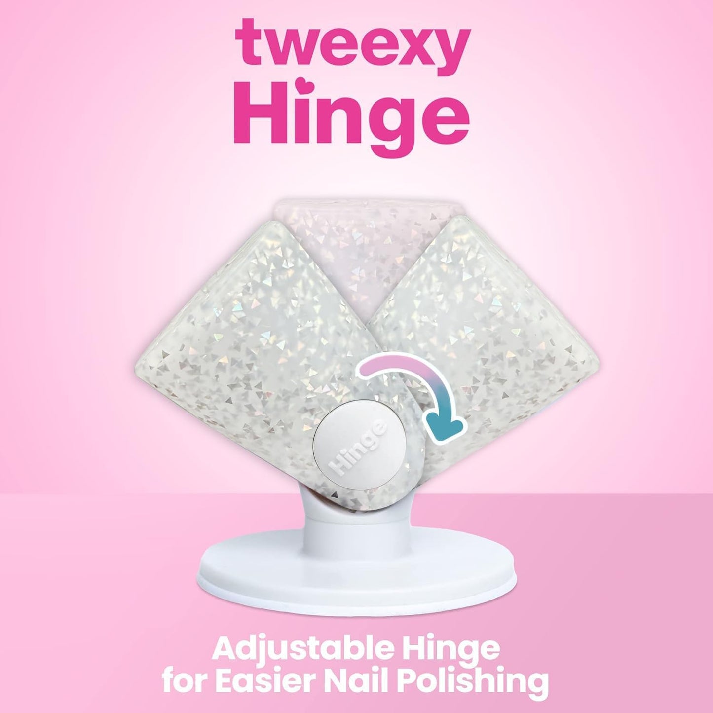 Tweexy Hinge Untippable Anti-Spill Nail Polish Holder | Smartgrip Suction Stand, Tilted for Fingernail Painting & Nail Art (Silver Sparkle)