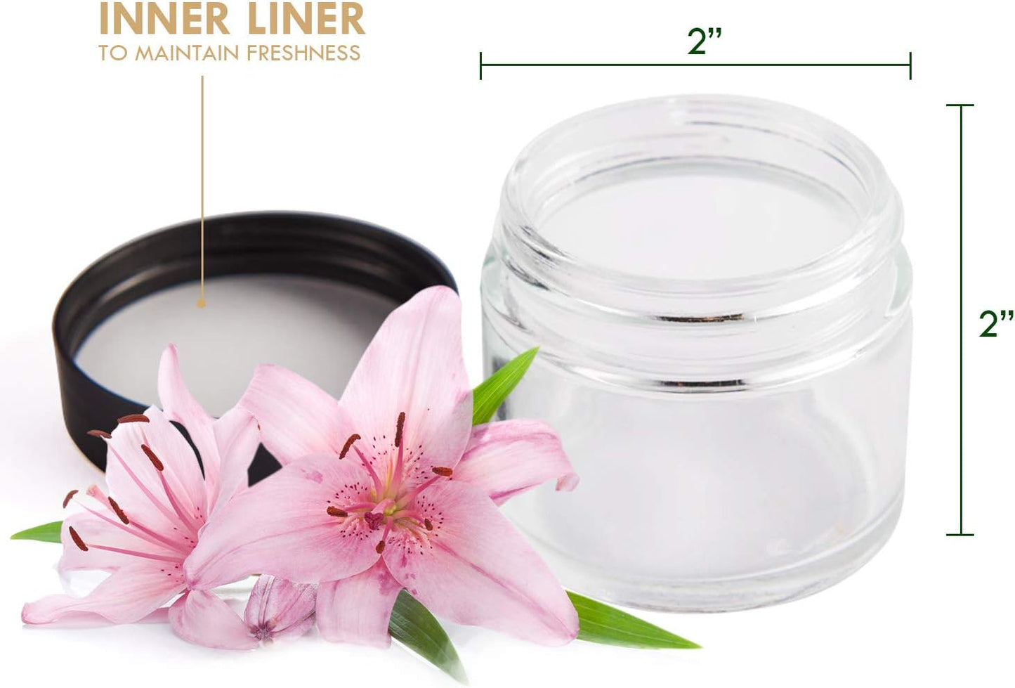 2oz Glass Jars 24 Pack, Hoa Kinh Mini Round Clear Glass Jars with Inner Liners and Black Lids, Perfect for Storing Lotions, Powders and Ointments
