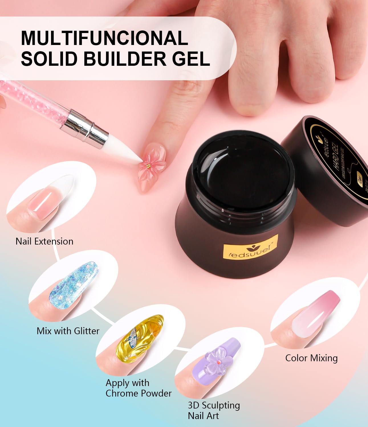 Solid Builder Gel for Nails LEDSUUEI - 2 Color Clear Nude 3D Nail Gel Sculpting Non-Sticky Hand Carving Glue Extension for Manicure Salon Home Decoration DIY 20g