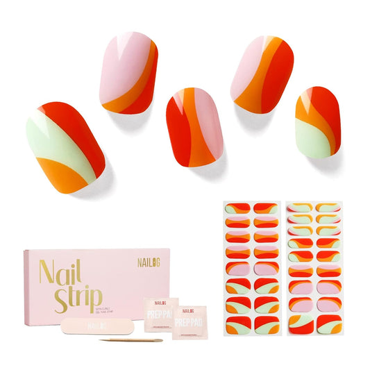 NAILOG Semi Cured Gel Nail Strips, 34 pcs Salon-Quality Gel Nail Stickers, Long Lasting Nail Wraps