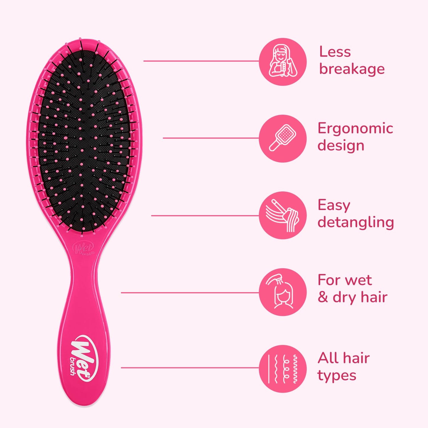 Wet Brush Detangling Brush, Original Detangler Brush (Pink) - Wet & Dry Tangle-Free Hair Brush for