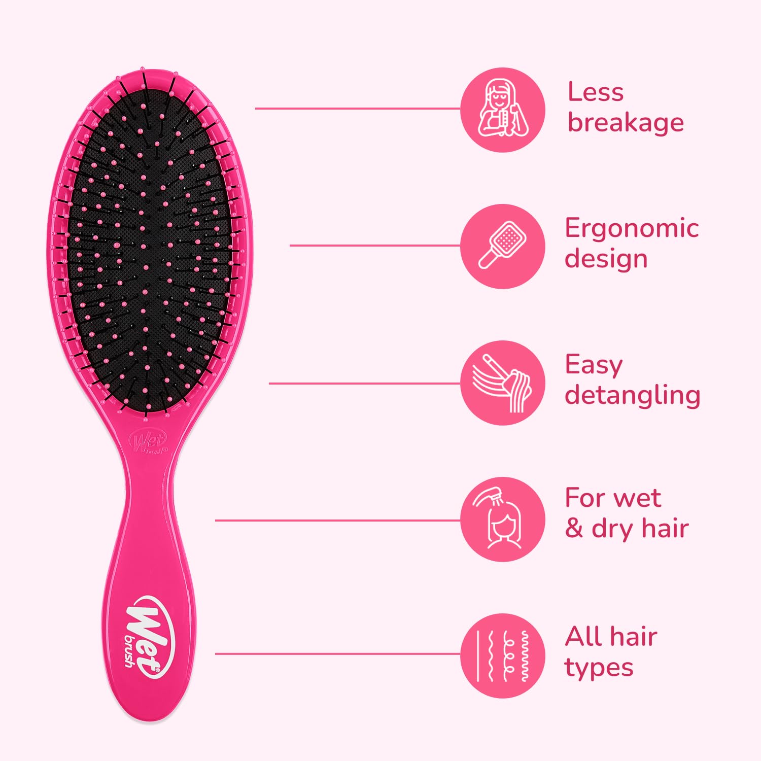 Wet Brush Detangling Brush, Original Detangler Brush (Pink) - Wet & Dry Tangle-Free Hair Brush for